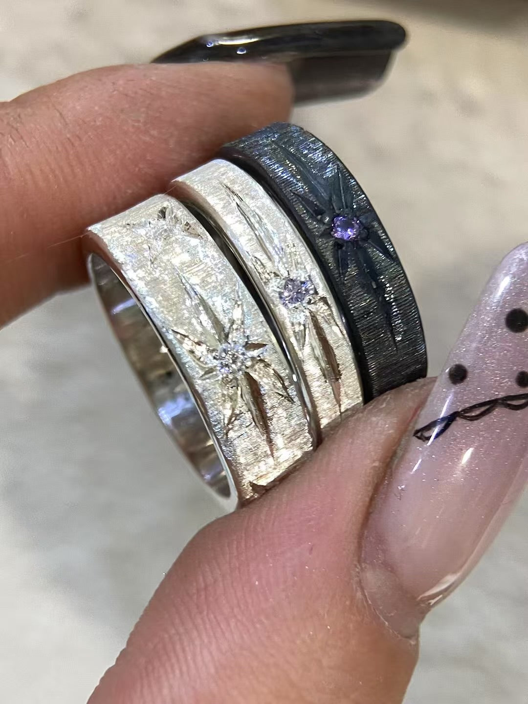 Handmade Black Zirconia Brushed Ring - One Star Collection (Ship 7 days)