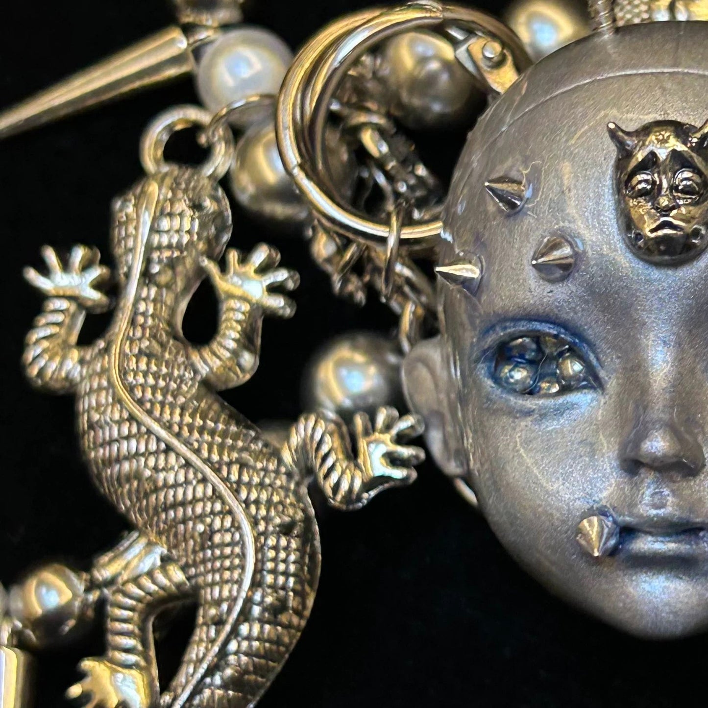 Handmade Silver Punk Style Doll Head Necklace