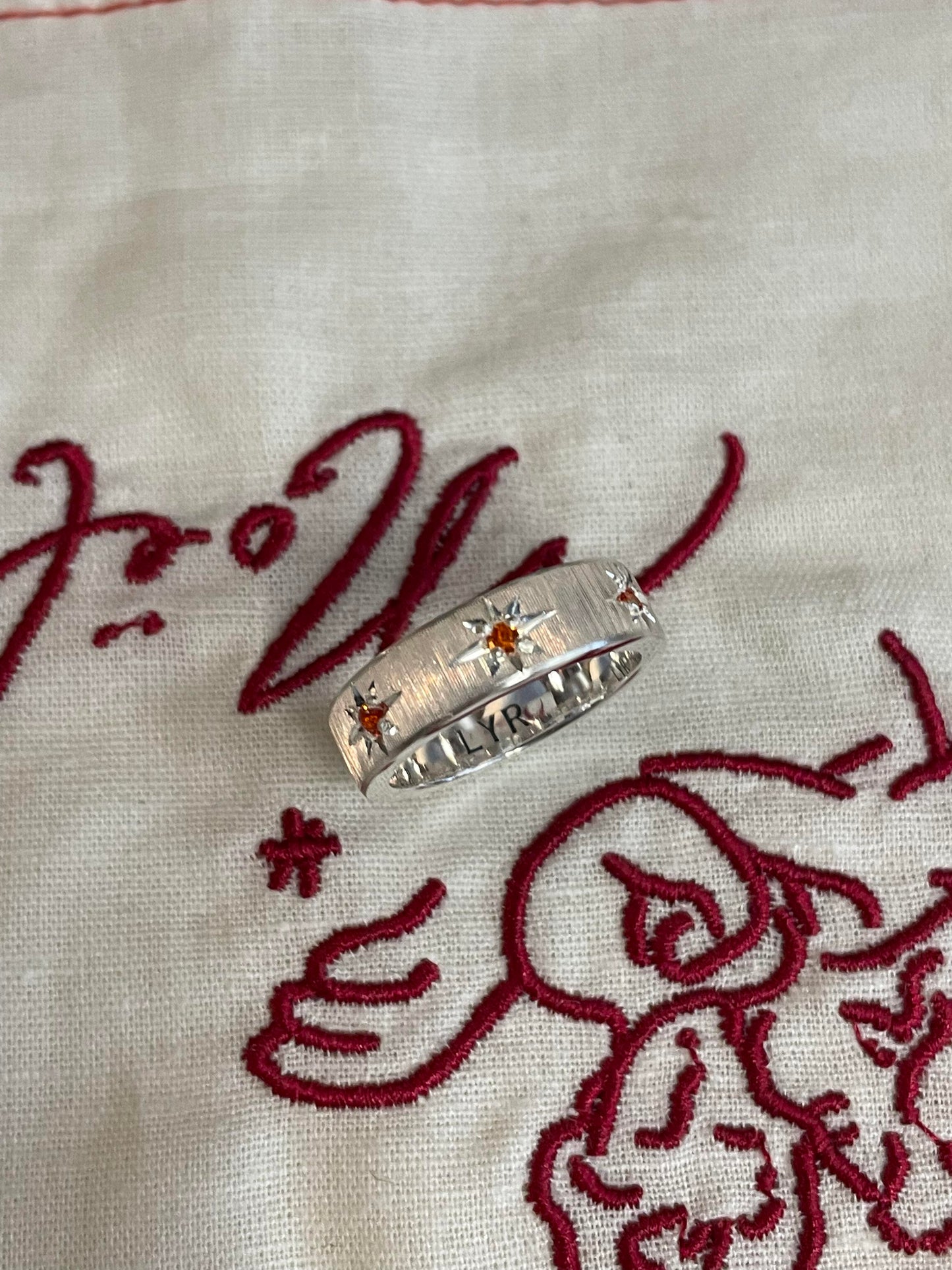 Handmade Brushed Red Zirconia Ring- Three Stars Collection (free customization)