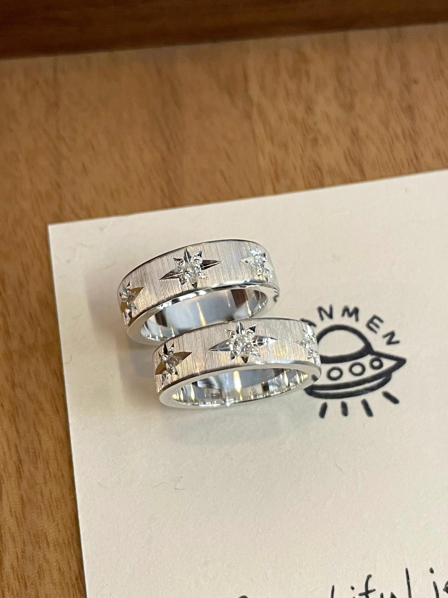 Handmade White Zirconia Brushed Ring -Three Stars Collection (Free Customization)