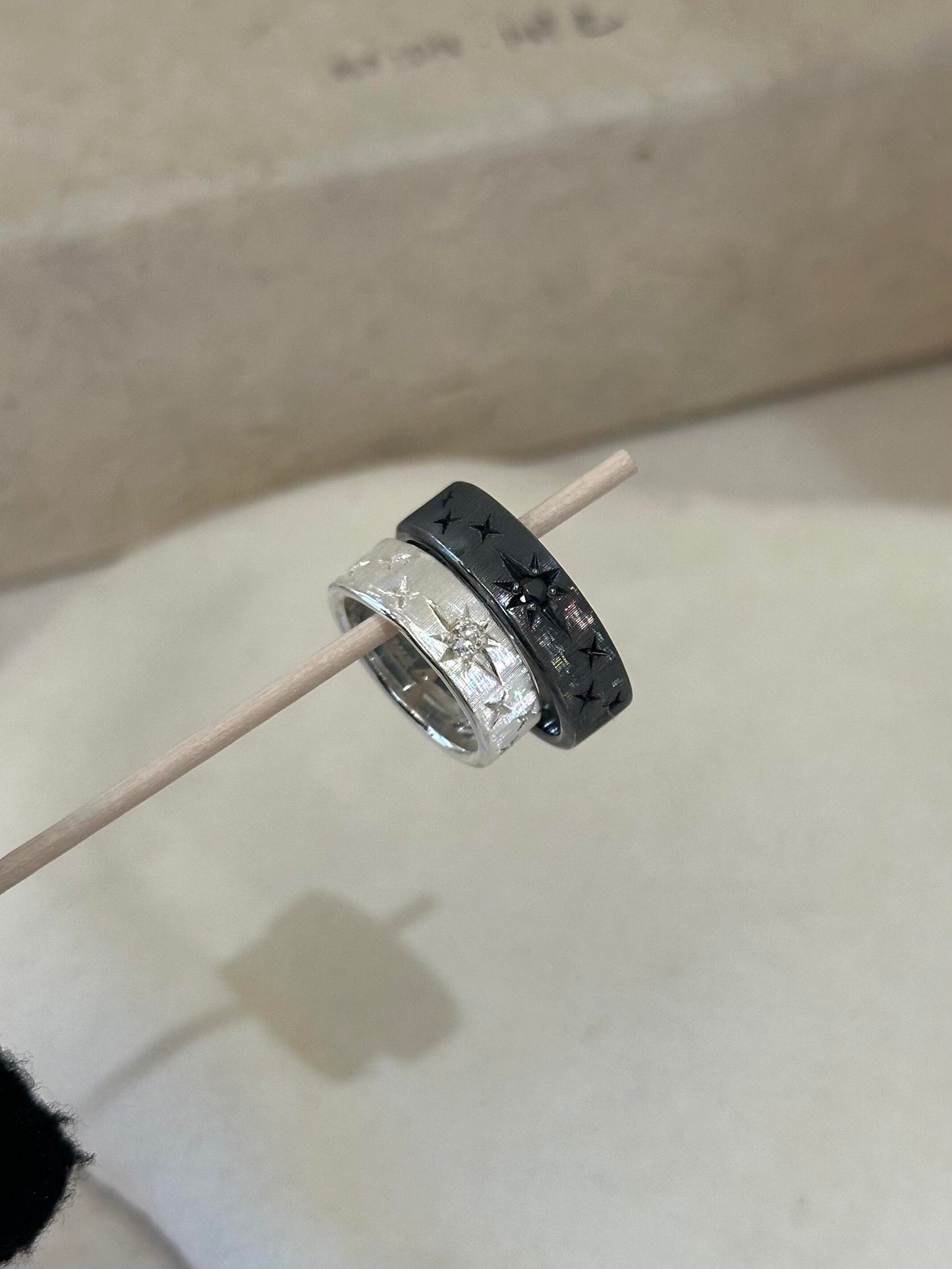 Handcrafted White and Blue Zirconia Brushed Finish Ring - Circle of Starlight Collection (Free Customisation)