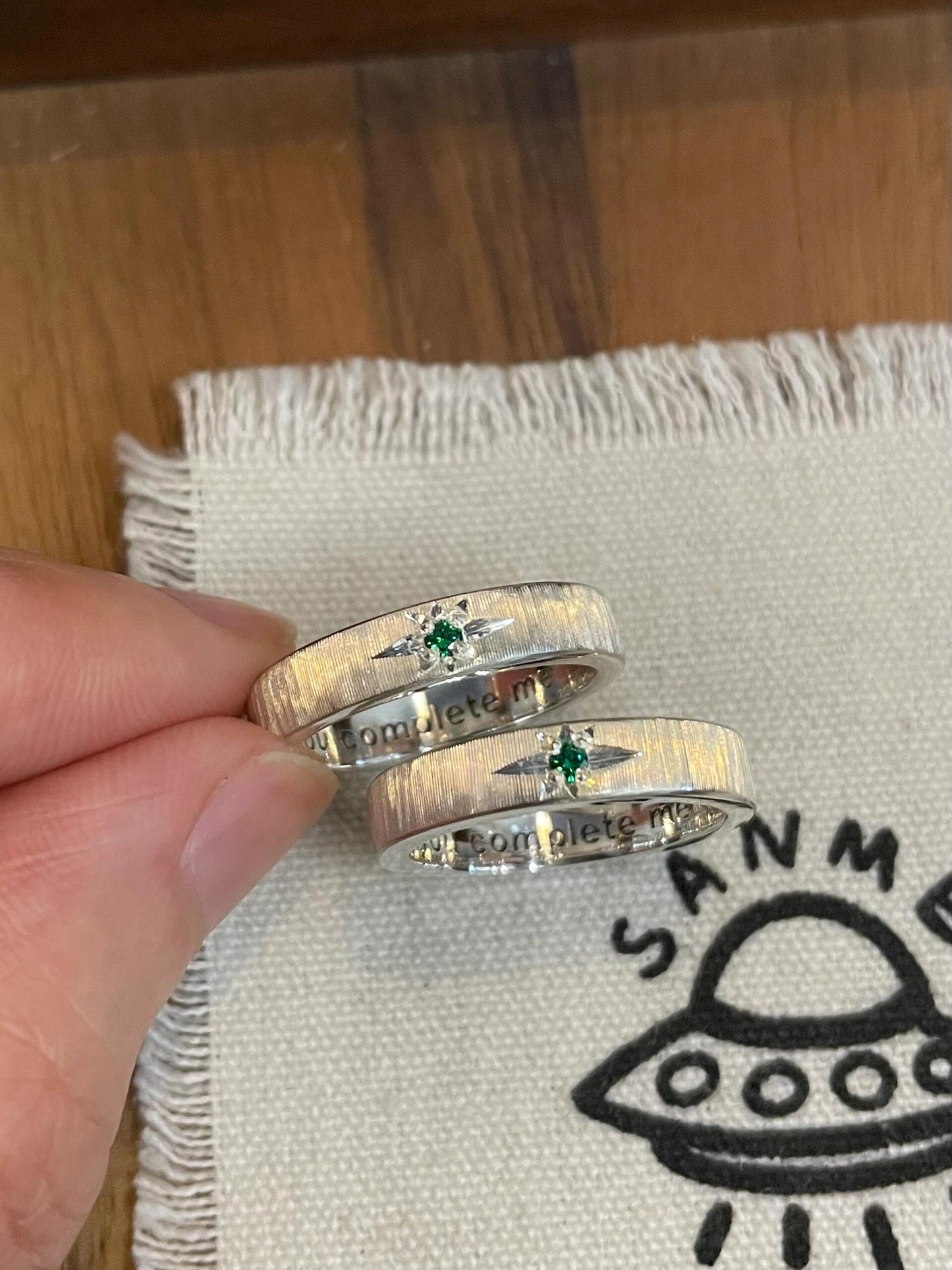 Handmade Green Zirconia Brushed Ring
-one star collection  (free customization)