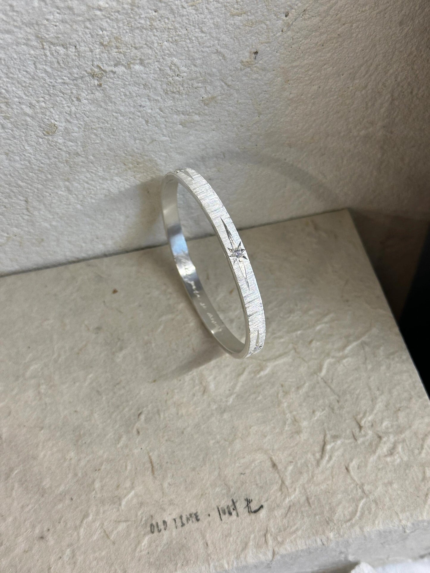 Handmade White Zirconia Brushed  Bracelet-Starburst Collection Star 💫