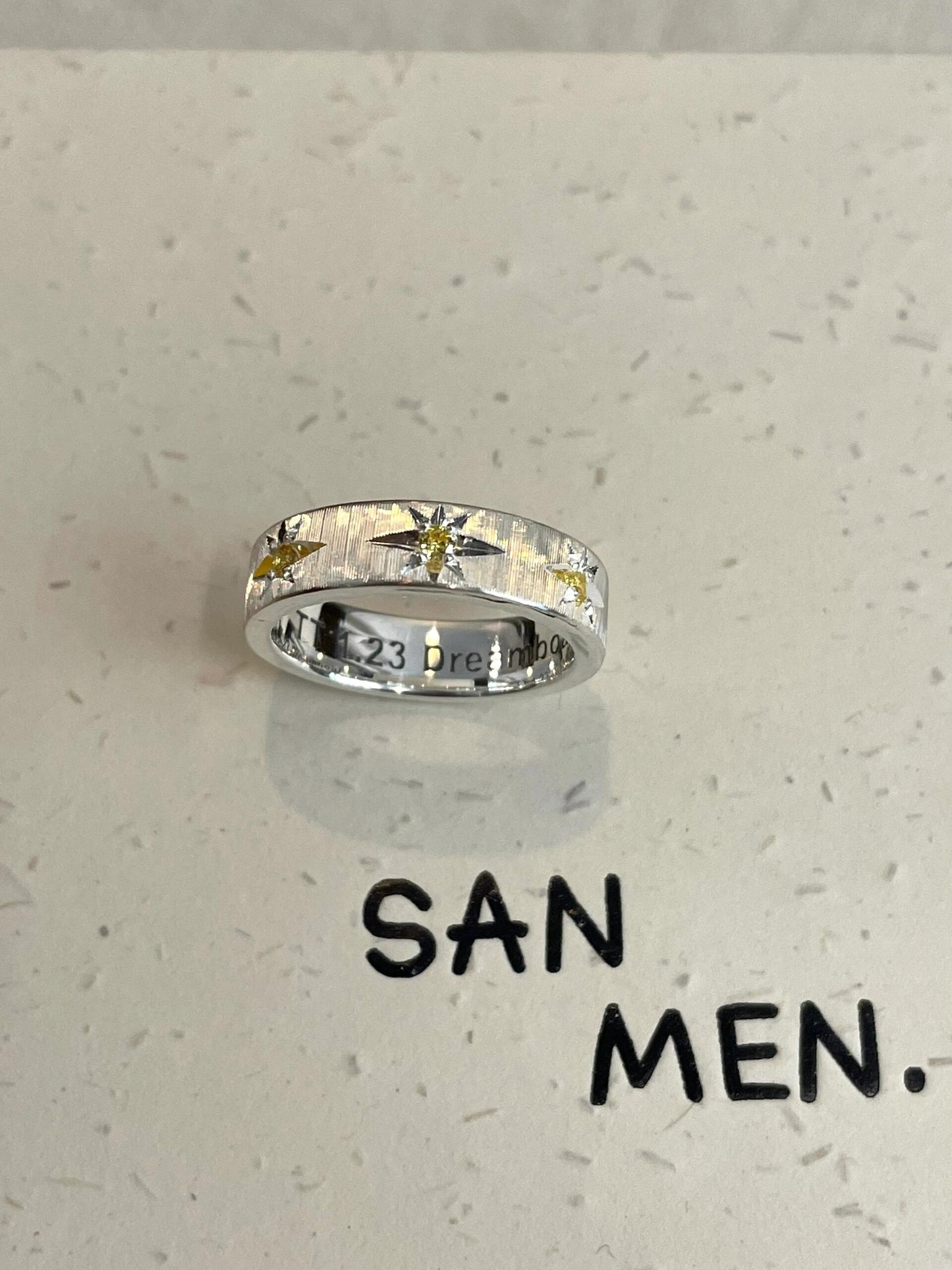 Handmade White Zirconia Brushed Ring
-Three Stars Collection (Free Customization)