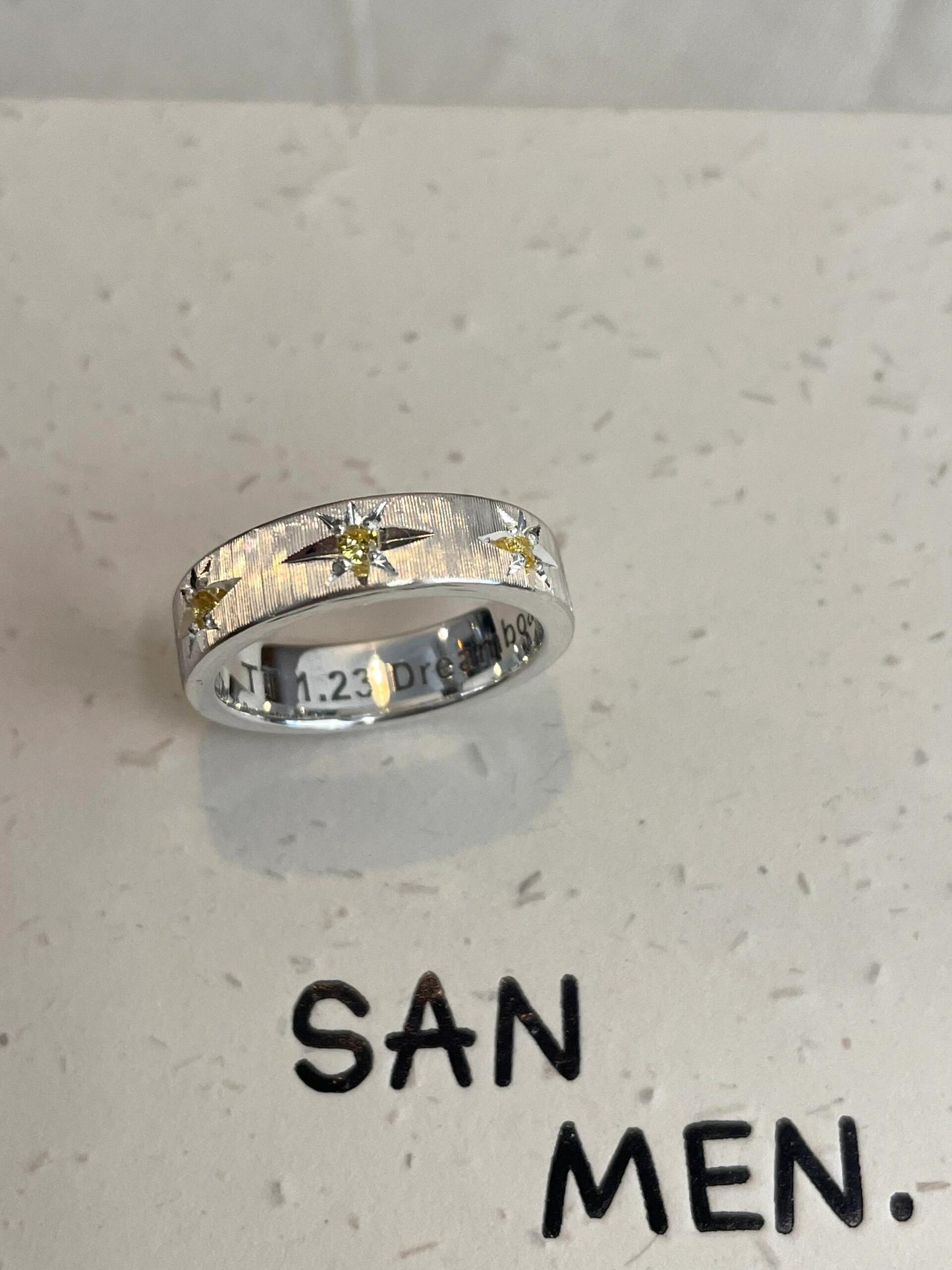Handmade White Zirconia Brushed Ring
-Three Stars Collection (Free Customization)
