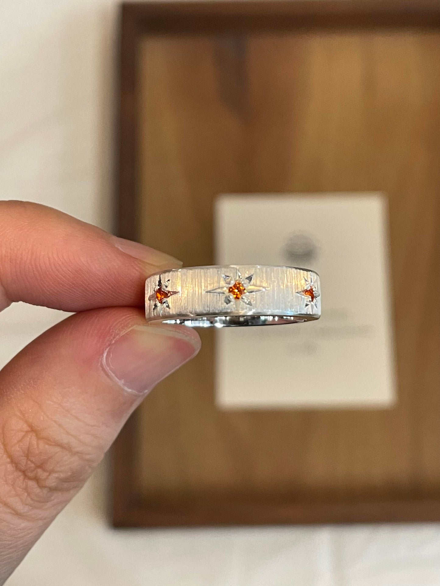 Handmade Brushed Red Zirconia Ring- Three Stars Collection (free customization)
