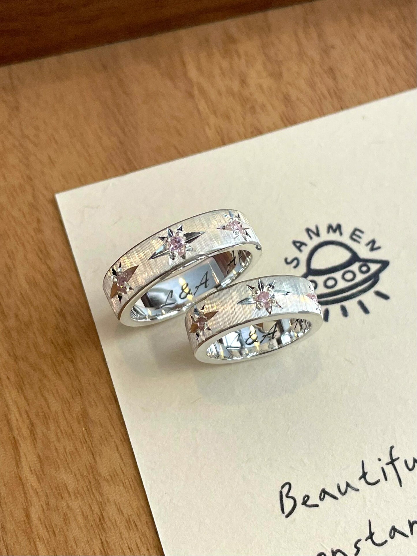 Handmade Lilac Zirconia Brushed Ring
-Three Stars Collection (Free Customization)