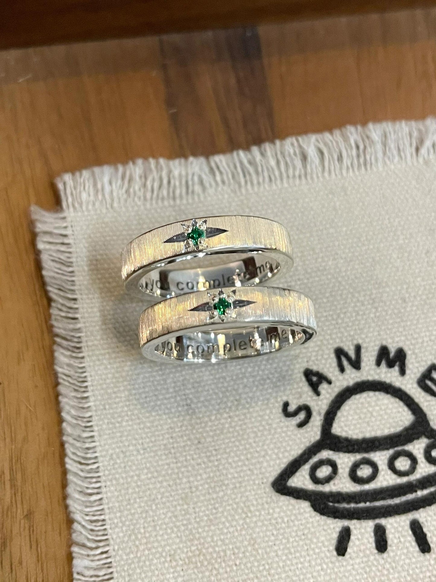 Handmade Green Zirconia Brushed Ring
-one star collection  (free customization)