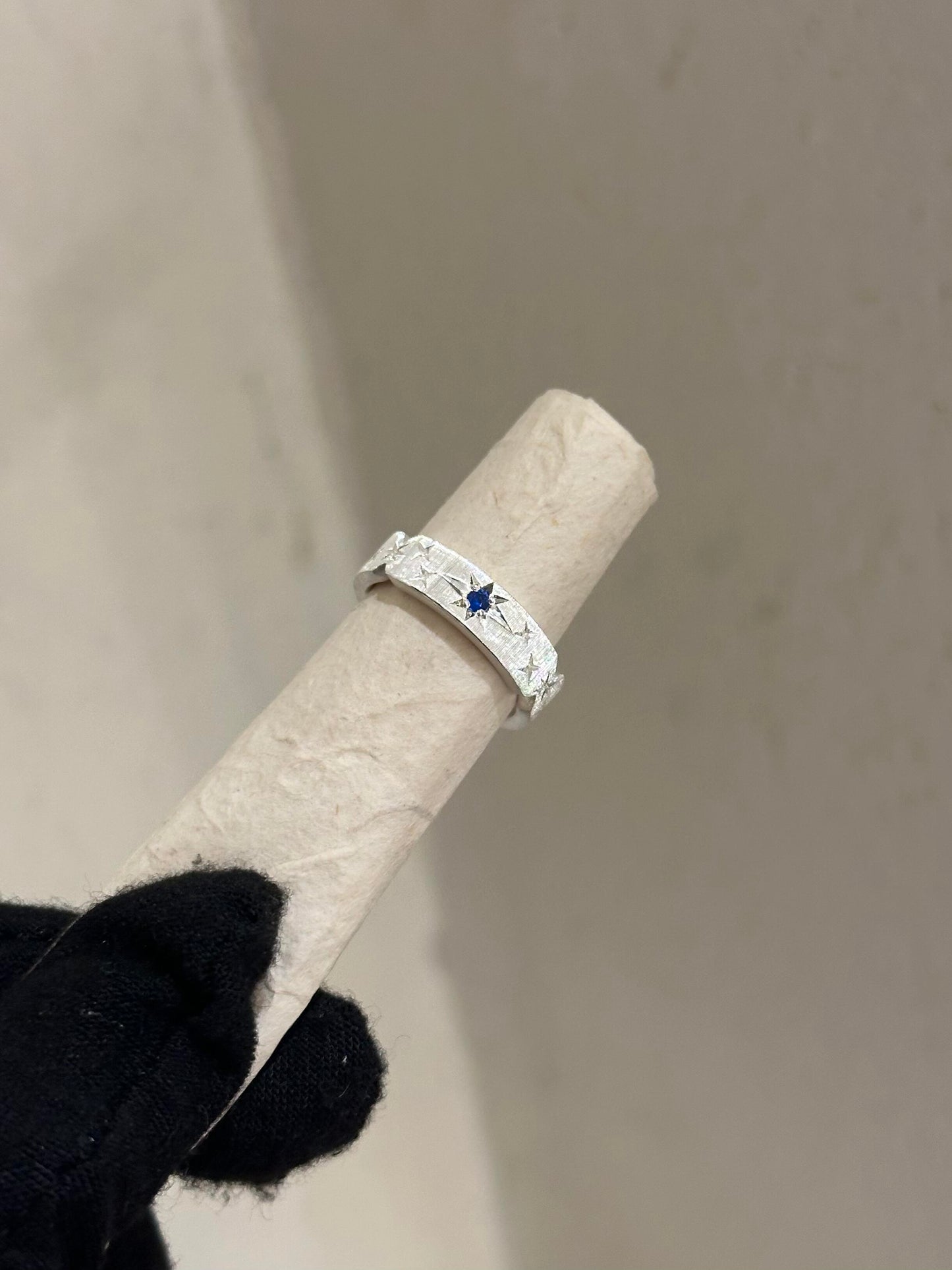 Handcrafted White and Blue Zirconia Brushed Finish Ring - Grooved style  Circle of Starlight Collection (Free Customisation)
