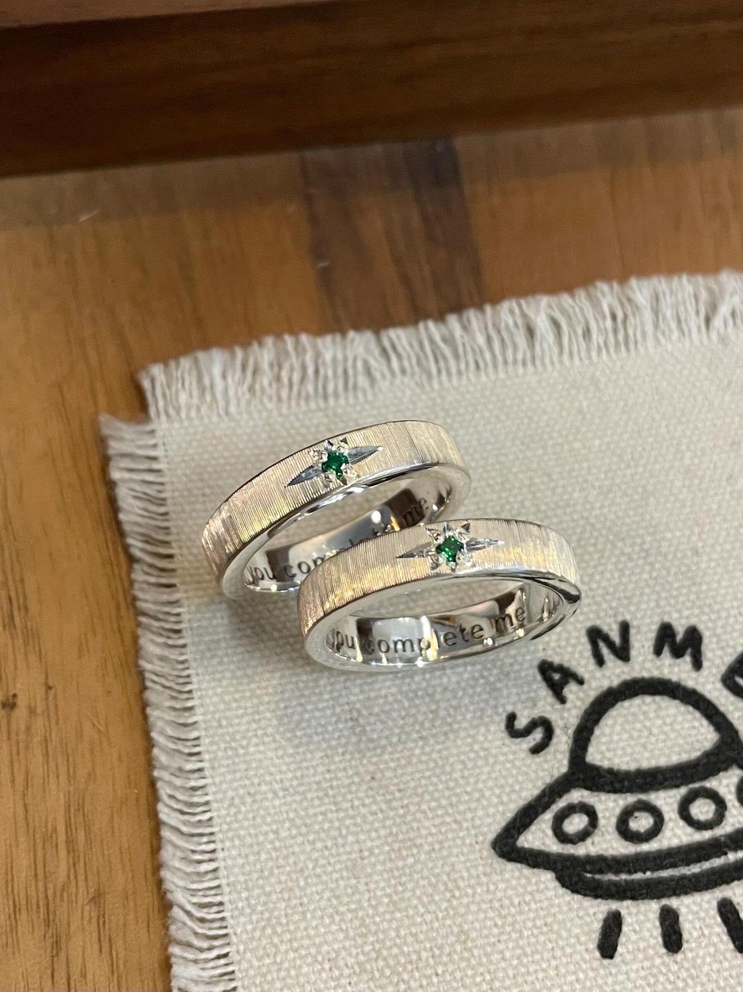 Handmade Green Zirconia Brushed Ring
-one star collection  (free customization)