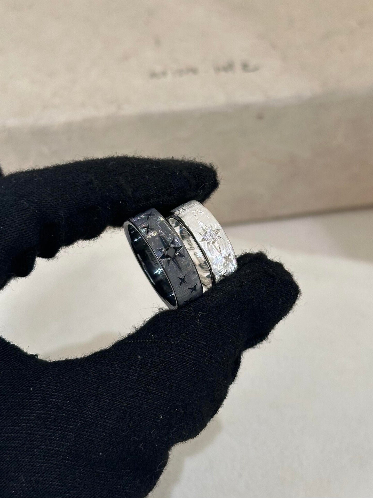 Handcrafted White and Blue Zirconia Brushed Finish Ring - Circle of Starlight Collection (Free Customisation)