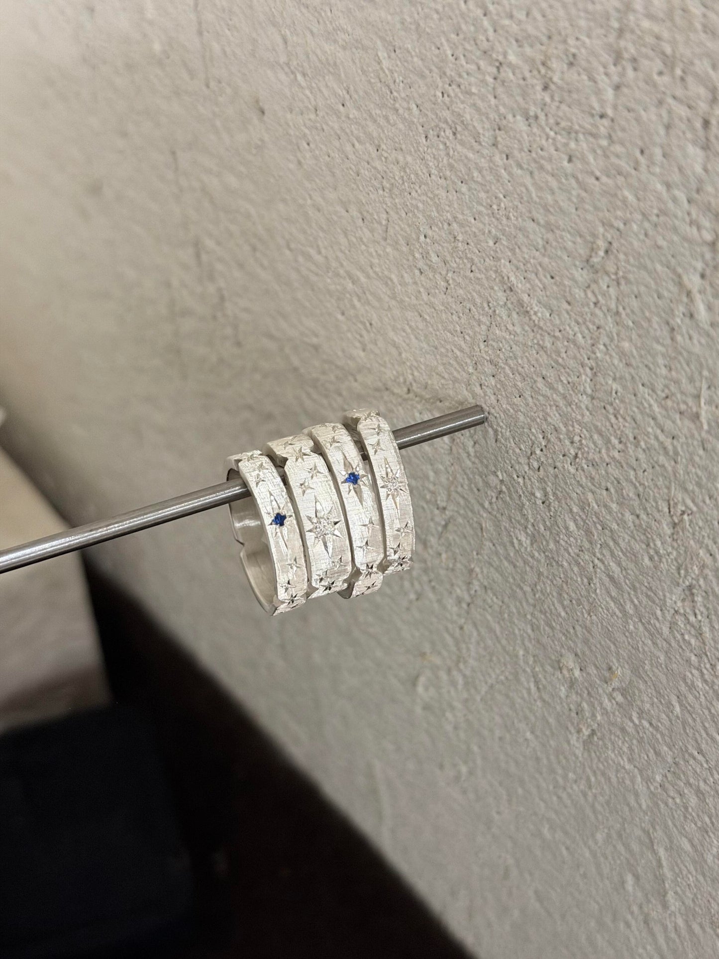 Handcrafted White and Blue Zirconia Brushed Finish Ring - Grooved style  Circle of Starlight Collection (Free Customisation)