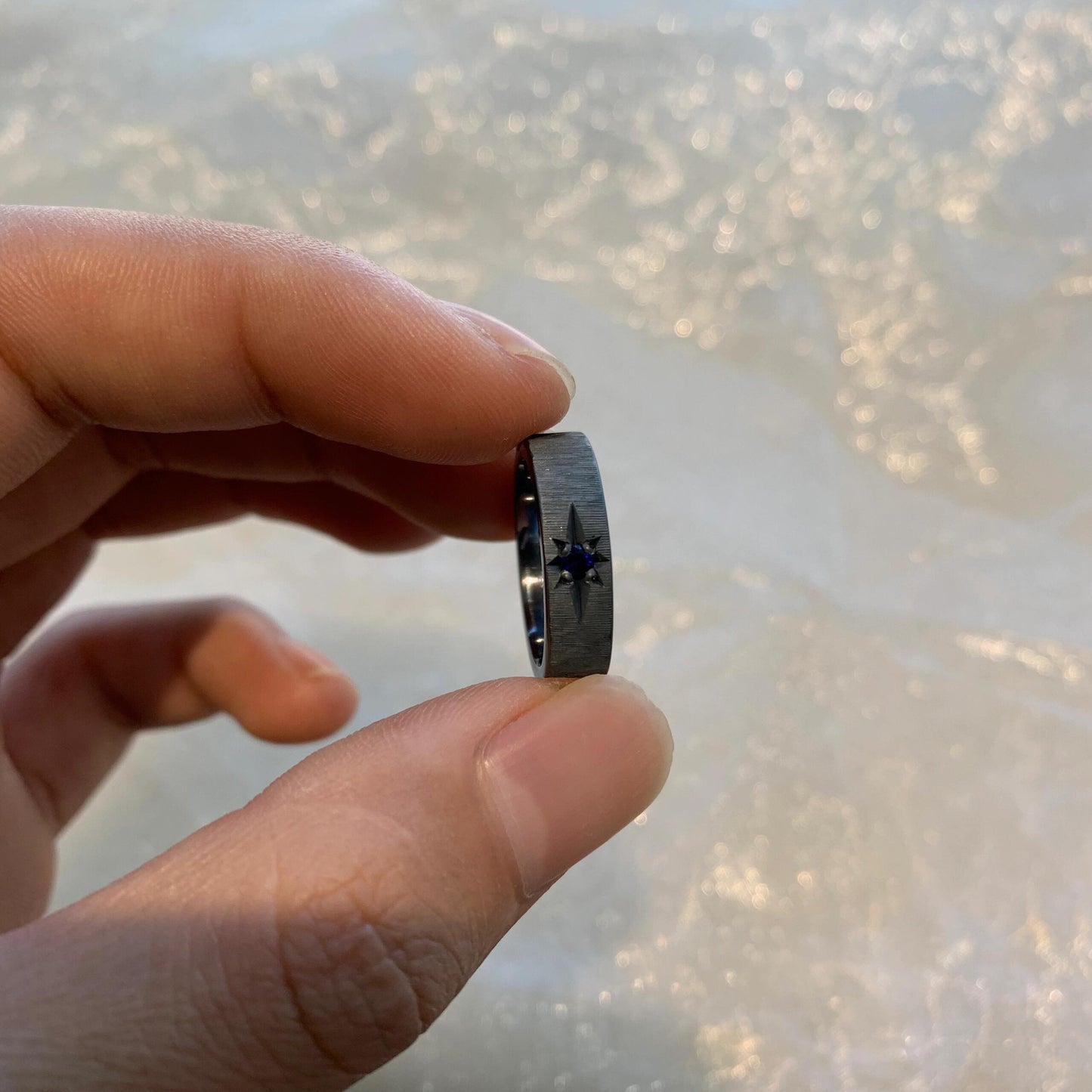 Handmade Black Zirconia Brushed Ring - One Star Collection (Free Customization)