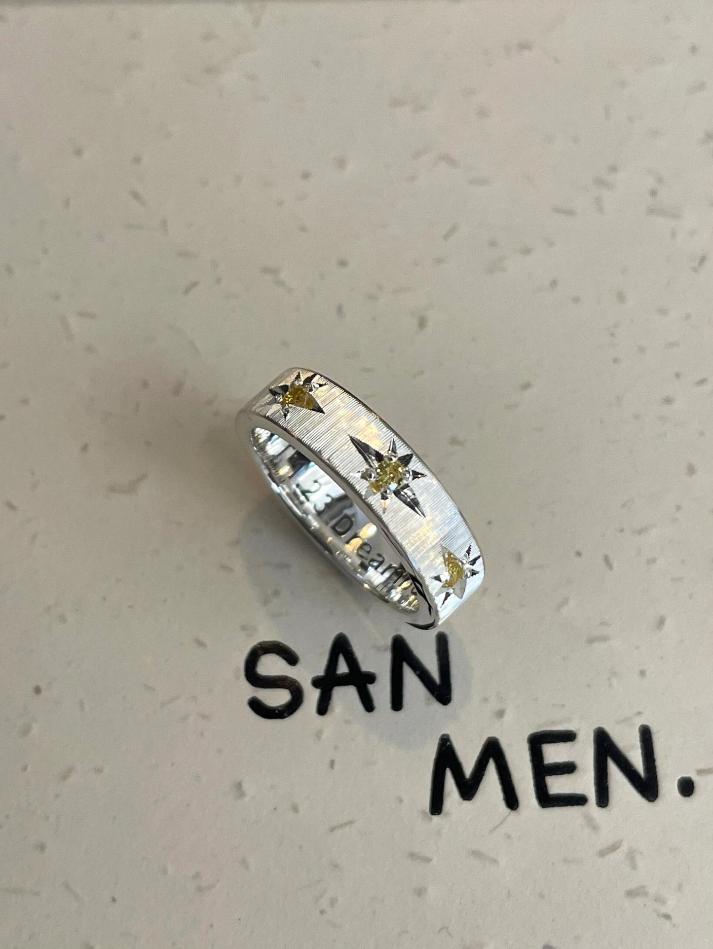 Handmade White Zirconia Brushed Ring
-Three Stars Collection (Free Customization)