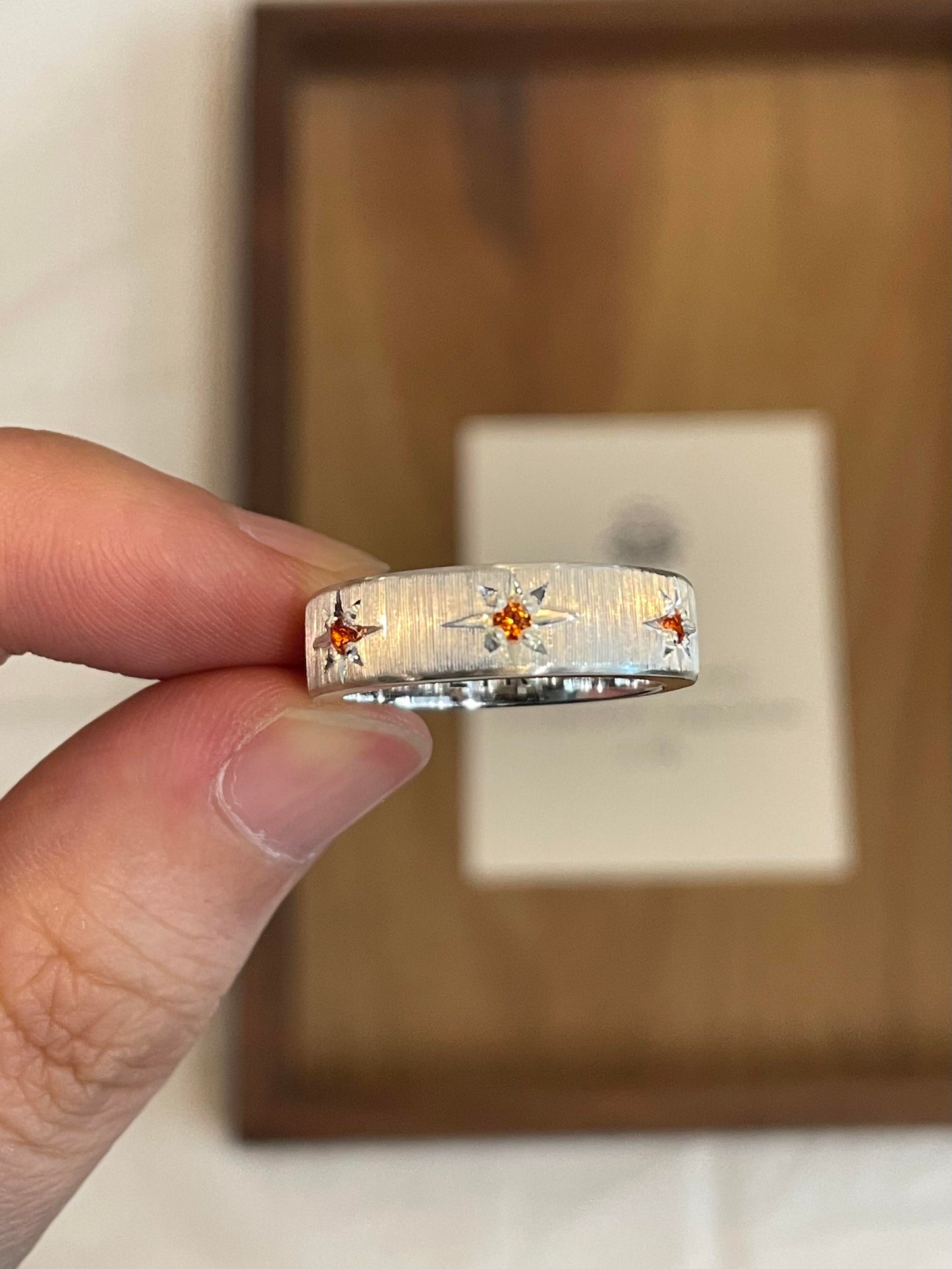 Handmade Brushed Red Zirconia Ring- Three Stars Collection (free customization)