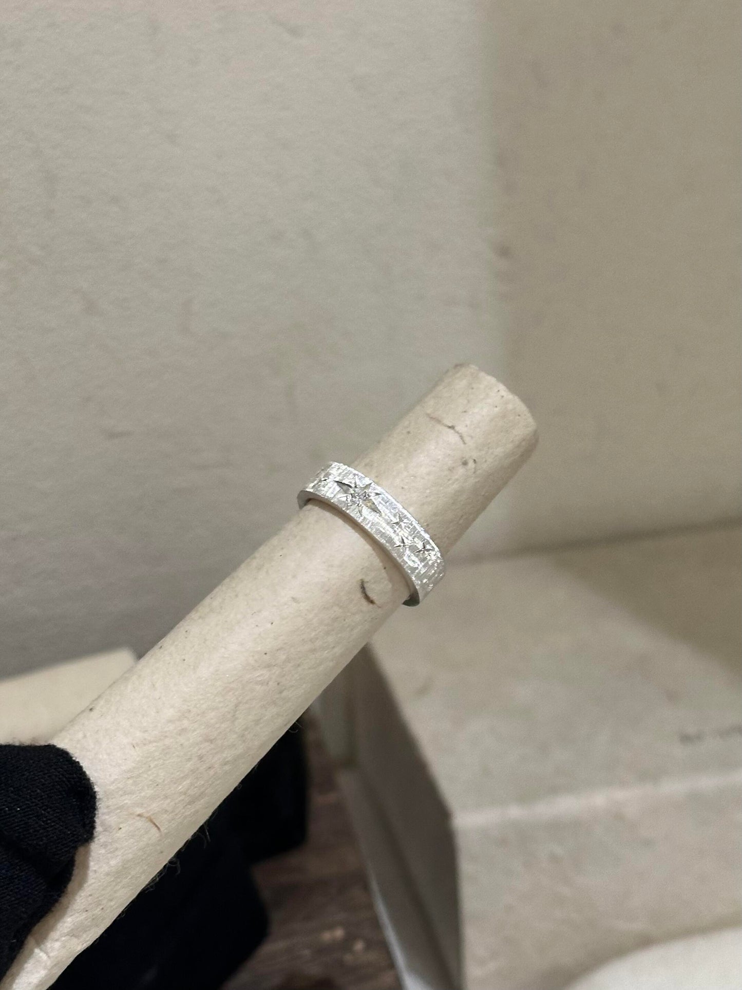 Handcrafted White and Blue Zirconia Brushed Finish Ring - Circle of Starlight Collection (Free Customisation)