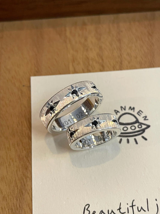 Handmade brushed black zirconia ring- three stars collection (Free Customization)