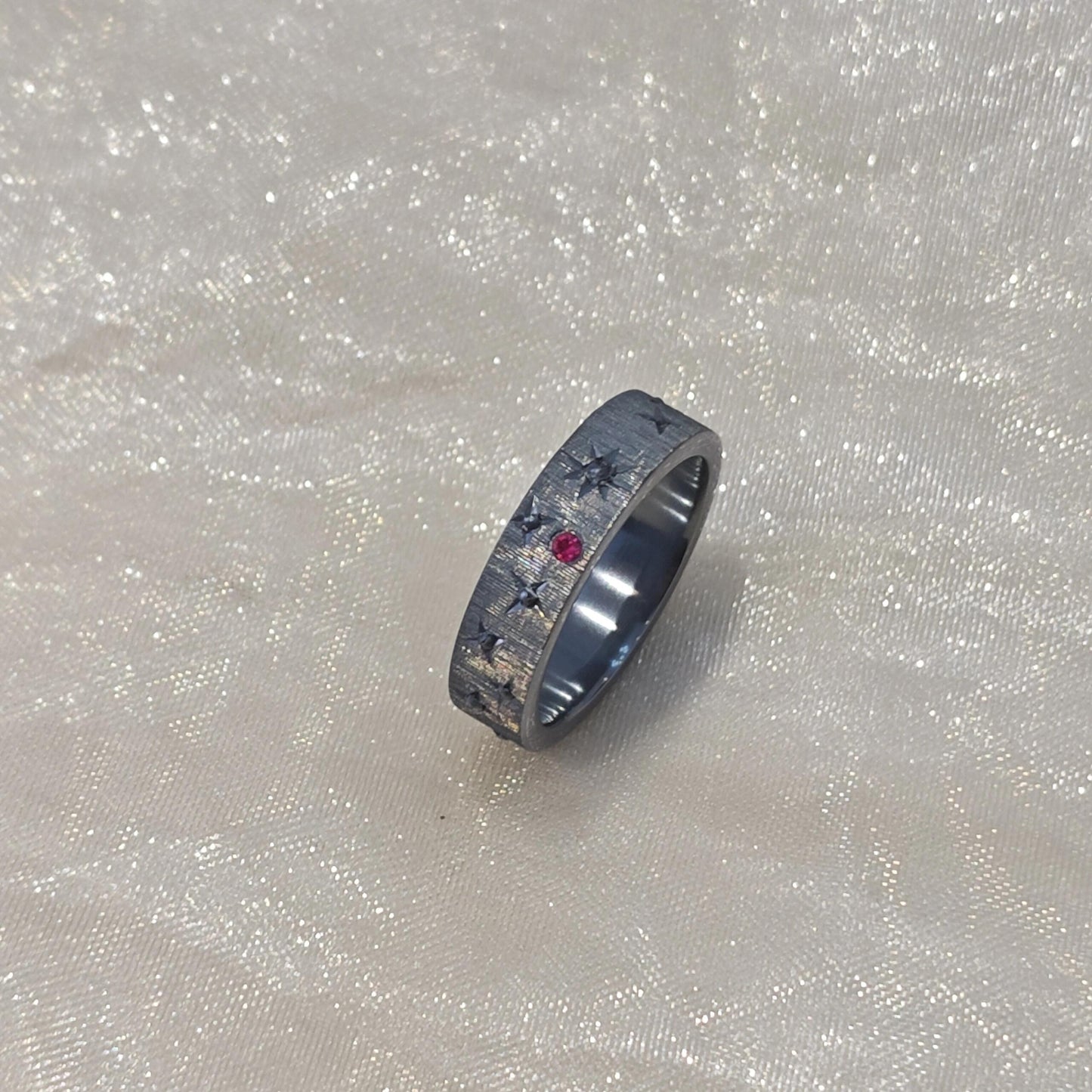 Handmade Red Zirconia Brushed Ring - Starry Night Collection (Free Customization)
