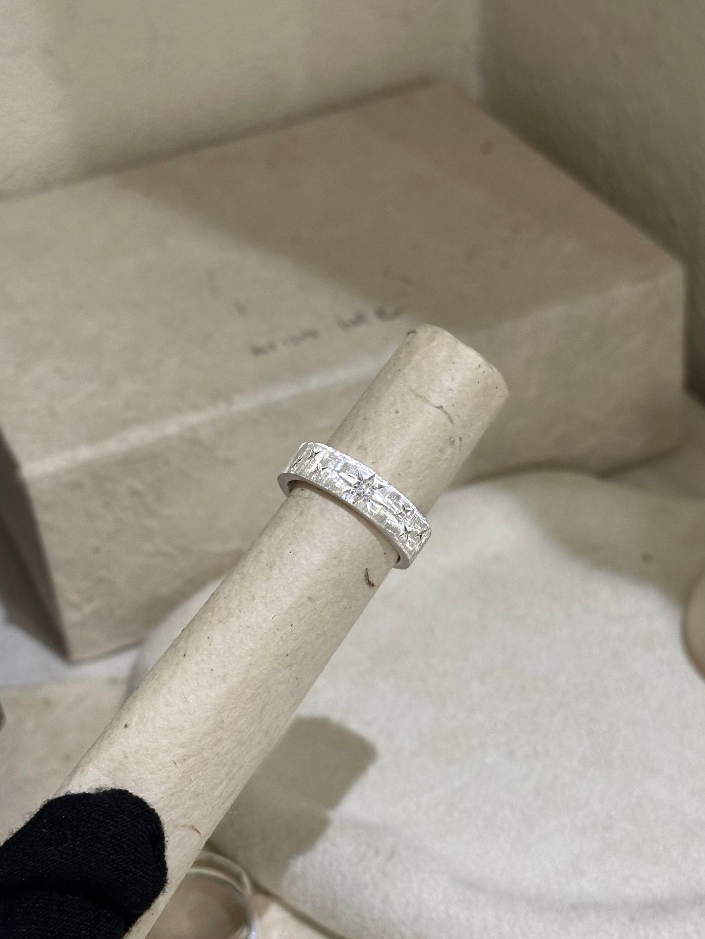 Handcrafted White and Blue Zirconia Brushed Finish Ring - Circle of Starlight Collection (Free Customisation)