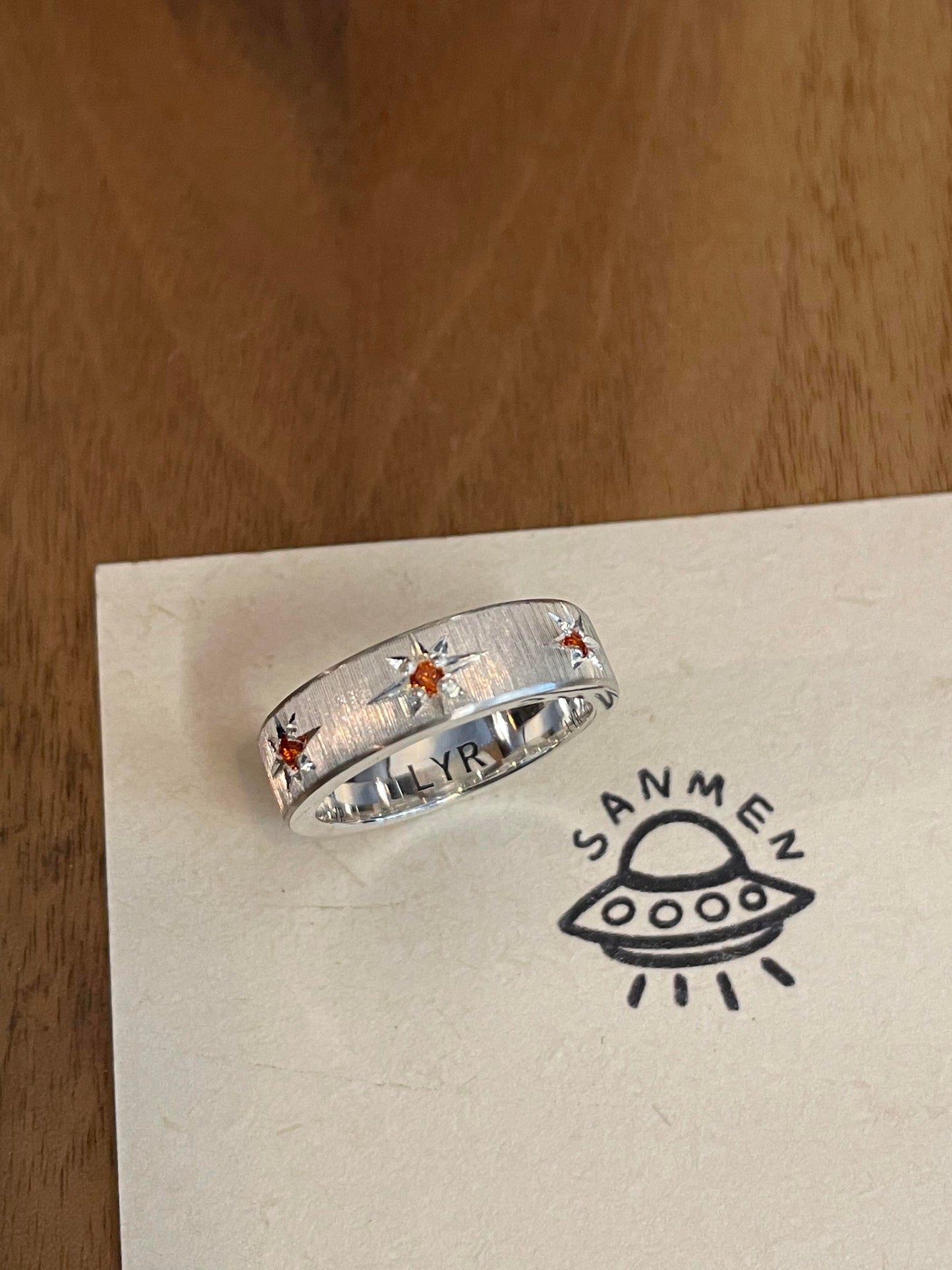 Handmade Brushed Red Zirconia Ring- Three Stars Collection (free customization)