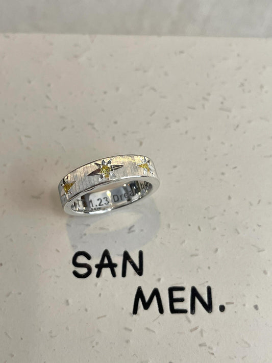 Handmade White Zirconia Brushed Ring
-Three Stars Collection (Free Customization)