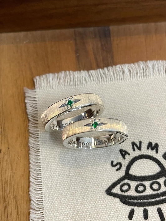 Handmade Green Zirconia Brushed Ring
-one star collection  (free customization)