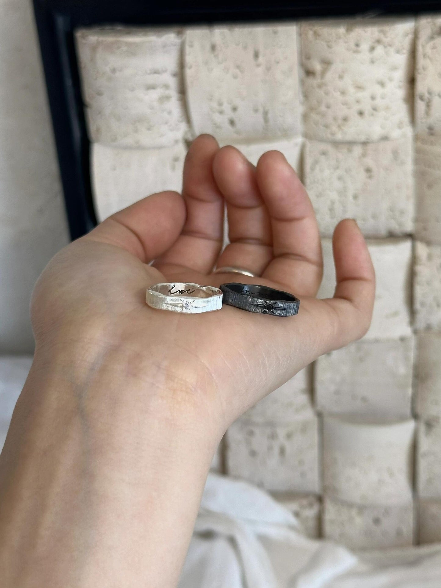 Handmade Black Zirconia Brushed Ring - One Star Wavy shape Collection