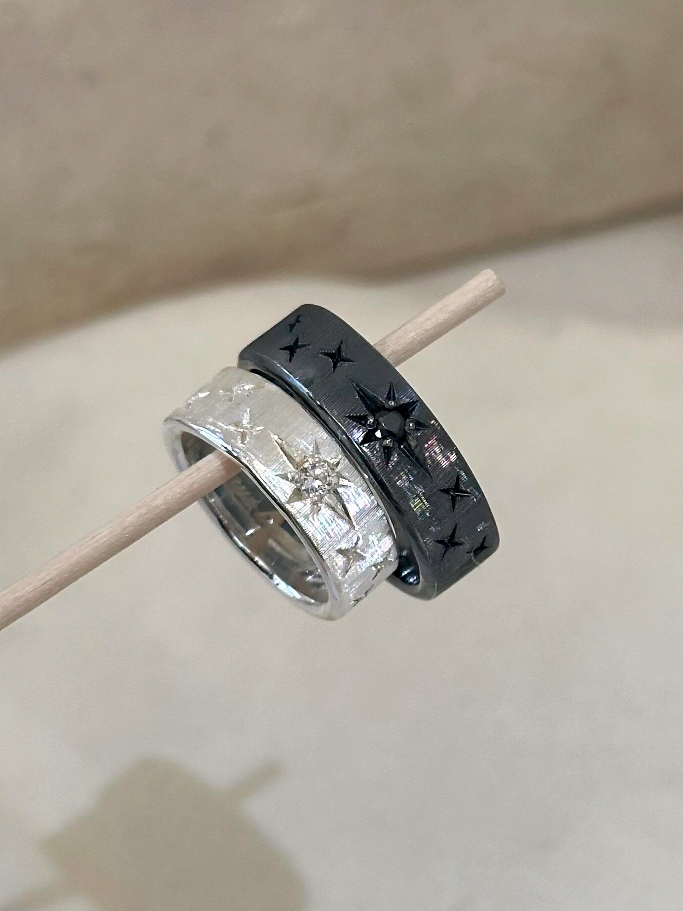 Handcrafted White and Blue Zirconia Brushed Finish Ring - Circle of Starlight Collection (Free Customisation)