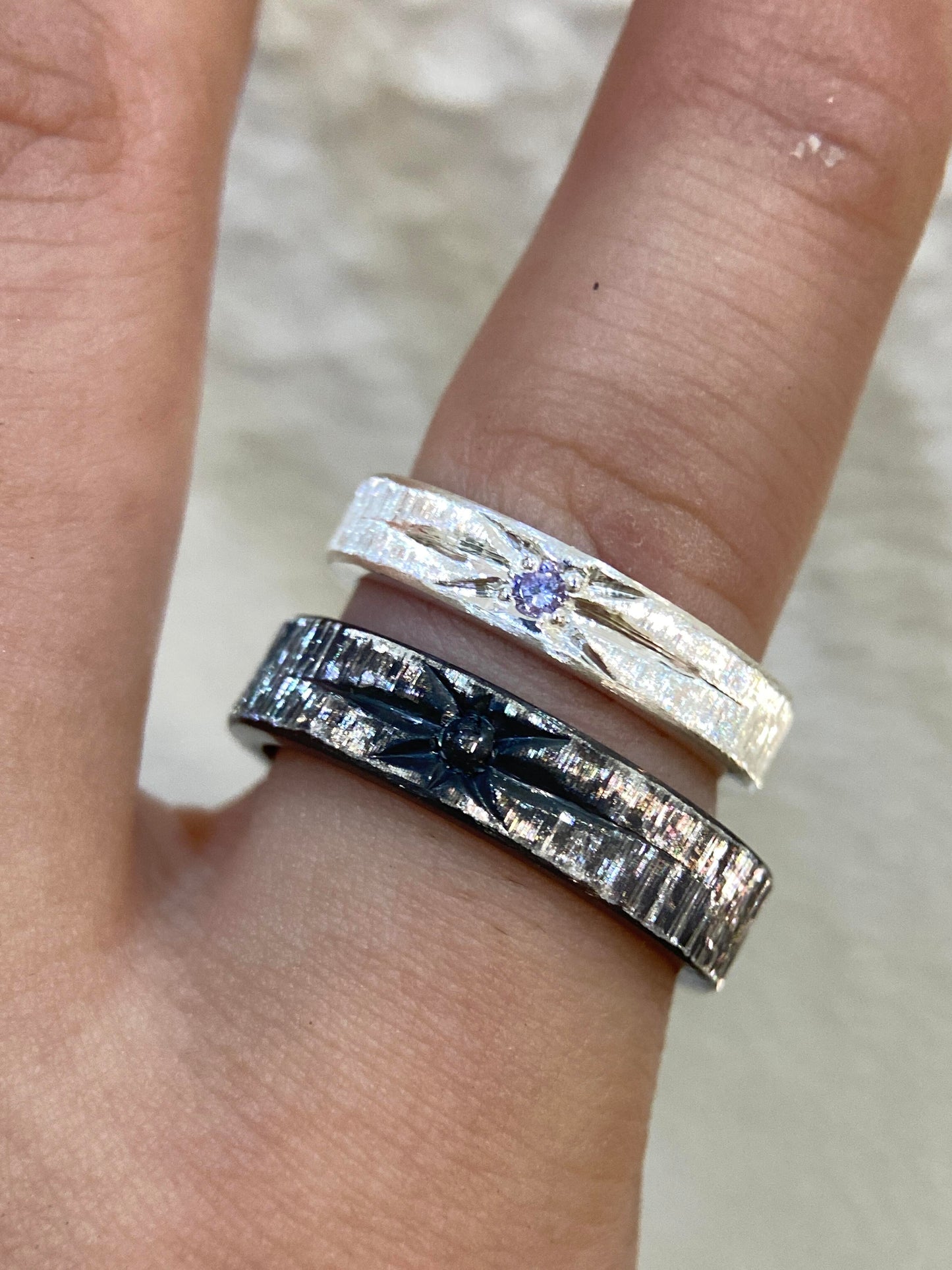 Handmade Black Zirconia Brushed Ring - One Star Collection (Ship 7 days）