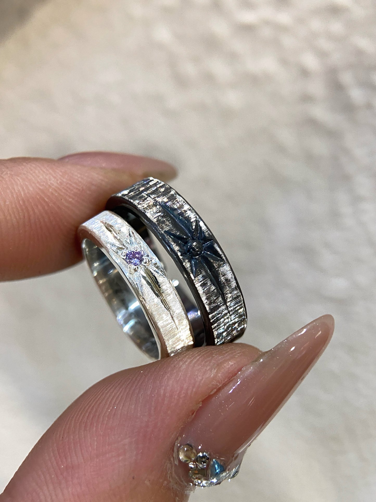 Handmade Black Zirconia Brushed Ring - One Star Collection (Ship 7 days）